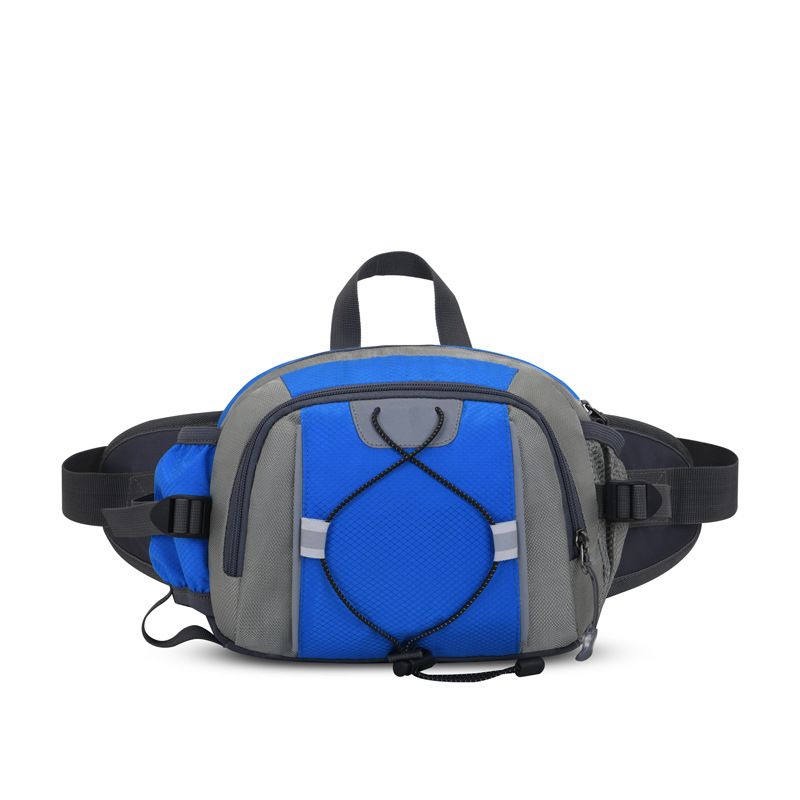 Running Waist Bag with Water Bottle Holder Reflective Strips Multi Pocket Outdoor Sports Fanny Pack - Blue